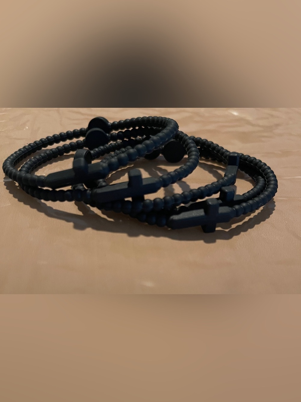 Bundle of 5 Black Rubber Rosary Bracelets